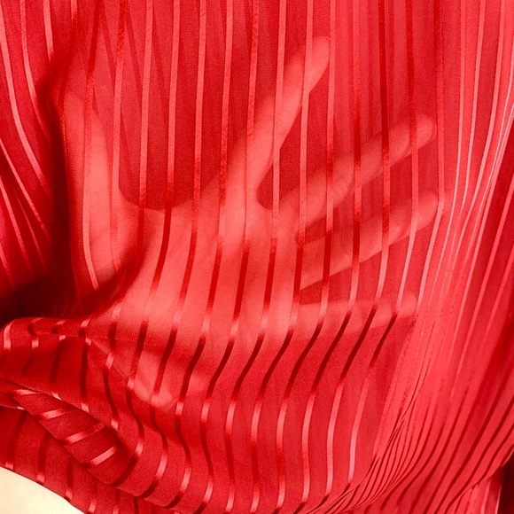 Vintage Red Blouse Sheer Pinstripe Ruffled Neck & Cuffs Christmas Valentine’s - Picture 9 of 11